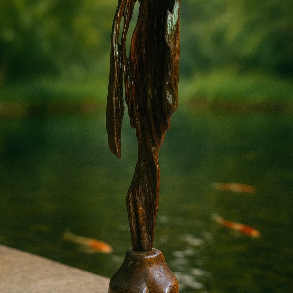 El Cuerpo, de Tales Hack. Escultura em dormente de trem e tronco de eucalipto.
